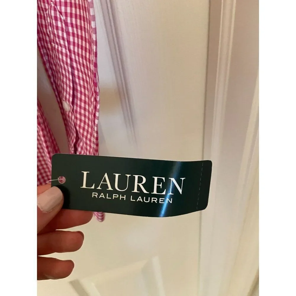 Pink Gingham Boys Ralph Lauren Long Sleeved Shirt (Size 14)